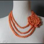 Layered Necklace Orange Cream Flowe..