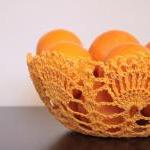 Crochet Lace Doily Bowl Basket Golden Yellow