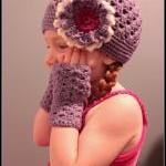 Crochet Flower Hat And Fingerless Glove Set
