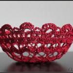 Crochet Lace Bowl Doily Basket Crimson Red