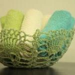 Lace Bowl Crochet Doily Basket Lime Green
