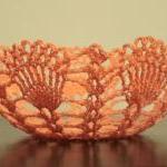 Tangerine Crochet Lace Doily Bowl Basket Orange