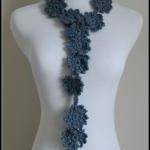 Crochet Flower Scarf Lariat Spring Fashion Slate..