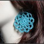 Crochet Earrings Teal Lace Doily Mo..