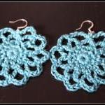 Crochet Earrings Teal Lace Doily Mo..