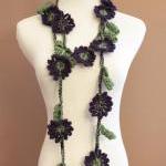 Crochet Flower Scarf Lariat Purple ..