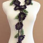 Crochet Flower Scarf Lariat Purple ..