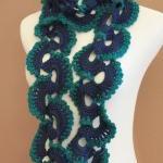 Crochet Scarf Teal And Navy Blue Queen Annes Lace