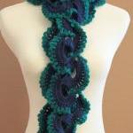 Crochet Scarf Teal And Navy Blue Queen Annes Lace