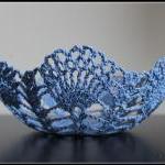 Doily Bowl Crochet Lace Basket Blue