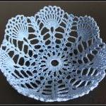 Doily Bowl Crochet Lace Basket Blue