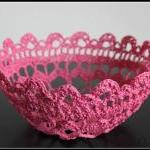Pink Crochet Lace Doily Bowl Basket