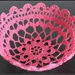 Pink Crochet Lace Doily Bowl Basket