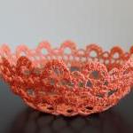 Lace Bowl Crochet Doily Basket Tangerine Orange
