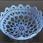 Crochet Lace Doily Bowl Basket Blue