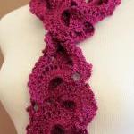 Magenta Womens Lace Scarf Crochet Queen Annes Lace..