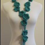 Turquoise Crochet Flower Scarf Spri..
