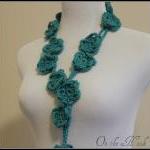 Turquoise Crochet Flower Scarf Spri..