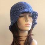 Crochet Hat Blue Summer Beach Floppy Wide Brim
