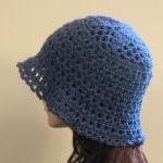 Crochet Hat Blue Summer Beach Floppy Wide Brim