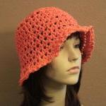Womens Crochet Hat Tangerine Orange Summer Beach..