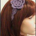 Womens Flower Headband Purple Crochet Hair Tie
