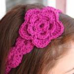 Flower Headband Crochet Hair Tie Magenta