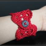Crochet Bracelet Lace Cuff Red