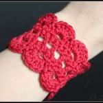 Crochet Bracelet Lace Cuff Red