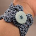 Lace Bracelet Crochet Cuff Blue Sca..