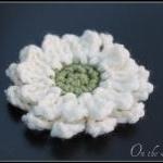 Flower Brooch Crochet Cream and Gre..