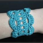 Crochet Bracelet Lace Cuff Teal Blue