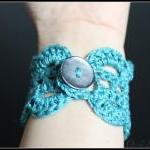 Crochet Bracelet Lace Cuff Teal Blue