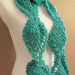 Turquoise Crochet Scarf Women's Chu..