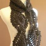 Womens Crochet Scarf Espresso Brown Chunky Lace..