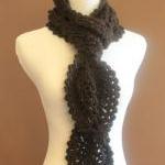 Womens Crochet Scarf Espresso Brown Chunky Lace..