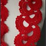 Crochet Scaf Red Sparkle Queen Annes Lace Seashell..