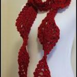 Crochet Scarf Scarlette Red Chunky Pineapple Lace..