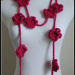 Pink Crochet Scarf Flower Lariat Spring Fashion