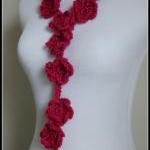 Pink Crochet Scarf Flower Lariat Spring Fashion