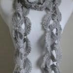 Crochet Scarf Queen Annes Lace Silver Sparkle