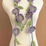 Crochet Flower Scarf Lariat Spring Fashion Lilac..