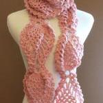 Pink Chunky Crochet Scarf Pineapple Lace Motif
