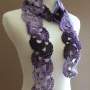 Crochet Scarf Queen Annes Lace Ombre Varigated Multicolor Purple
