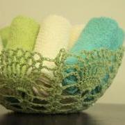 Lace Bowl Crochet Doily Basket Lime Green