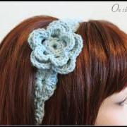Flower Headband Crochet Aqua