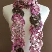 Crochet Queen Annes Lace Scarf Seashell Ombre Varigated Multicolor Pink and Brown