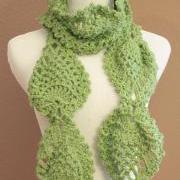 Womens Chunky Scarf Crochet Lace Pineapple Motif Lime Green