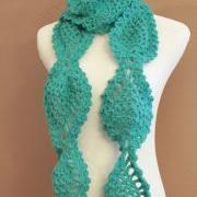 Turquoise Crochet Scarf Women's Chunky Lace Pineapple Motif Scarf
