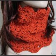 Crochet Cowl Lace Infinity Scarf Pumpkin Orange
